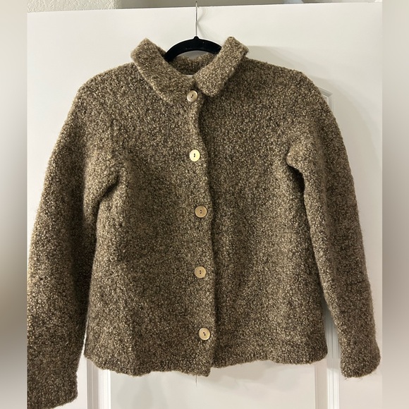 Talbots Sweaters - Talbots Brown Bouclé Button-Up Cardigan
